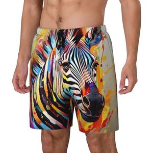 Hawaiiaanse zwembroek met abstracte zebraprint voor heren, sneldrogend, strandshorts met mesh-voering en zakken, Zwart, M
