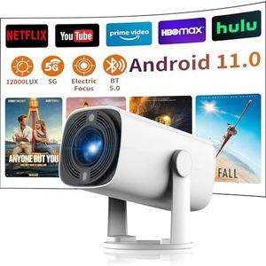 Mini-beamer [Android 11.0/elektrisch vuur] met WiFi 6 en BT 5.3, 12000LUX film, ondersteunt Full HD 1080P, thuisbioscoop