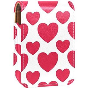 Lipgloss Houder Lipstick Case Draagbare Mini Lipstick Opbergdoos Reizen Lipstick Organizer Case met Spiegel voor Vrouwen Roze Liefde Harten Valentin Patroon, Meerkleurig, 9.5x2x7 cm/3.7x0.8x2.7 in