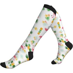DEXNEL Flamingo's En Ananas Compressie Sokken Voor Mannen Vrouwen 20-30 Mmhg Compressie Sokken Voor Sport Ondersteuning Sokken, Zwart, Eén Maat