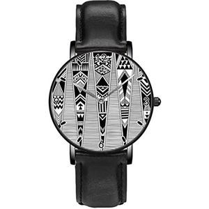 Zwart-wit Etnische TribalWatches Persoonlijkheid Business Casual Horloges Mannen Vrouwen Quartz Analoge Horloges, Zwart