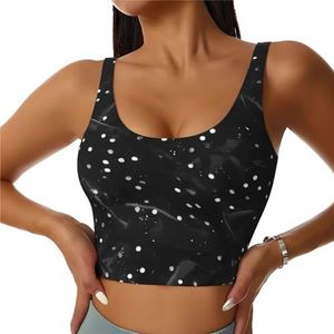 TTYDOKLA Zwart wit glitter print print high impact sport bh's, workout tops met ingebouwde beha, voor fitness, hardlopen en yoga, Zwart, S