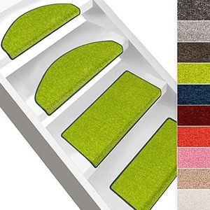 Floordirekt Dynasty Trapmatten van velours, halfrond of vierkant, trapmatten in 10 kleuren, duurzaam en onderhoudsvriendelijk, traptapijt voor binnen (groen, halfrond, 19 x 56 cm)