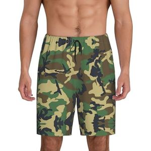 Heren Groene Militaire Camo Print Lounge Shorts Pyjama Bottoms Nachtkleding Shorts Kerst Shorts Losse Sportbroek, Zwart, XL
