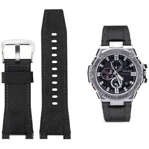 Mannen Canvas lederen horlogebandje 26 MM Fit for Casio GST-B100 S130 W300GL 400G W330 GST-W120L s120 W130L S100 Serie horloge accessorie (Color : Black canvas silver, Size : 26mm)