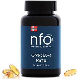 NFO OMEGA 3 FORTE [60 visgelatine capsules] Noorse Omega 3 capsules met hoge dosering, visolie met EPA & DHA als ethylesters en vitamine E, hooggeconcentreerd aminozurencomplex uit verse wilde vis