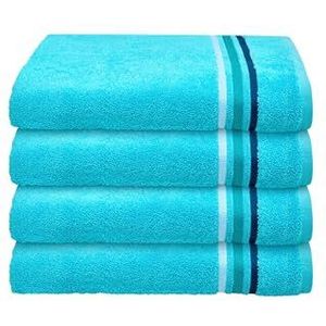 Schiesser Handdoek Skyline Color - 100% Katoen - Set van 4 badhanddoeken - Goed absorberende badlaken set - 50 x 100 cm - Turquoise