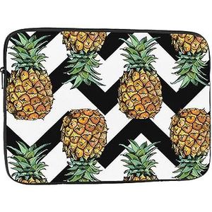 Ananas met zwart-wit gestreepte laptophoes voor vrouwen, slanke laptophoes, schokbestendig, beschermend, laptophoes, lichtgewicht, laptophoes, 35,5 cm