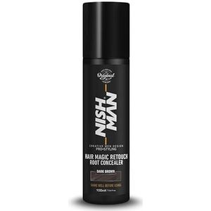 NISHMAN Magic Retouch Root Concealer - Donker Bruin 100ml - Directe Grijsdekking & Kleuropfrisser voor Uitgroei - Snel drogende, Langhoudende Haarspray voor een Natuurlijke Look