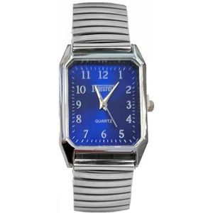 Fako® - Horloge - Rekband - Featurely - 27x38mm - Zilverkleurig - Blauw