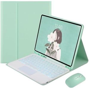 Toetsenbordhoes voor Samsung Galaxy Tab A9+/A9 Plus 11'' 2023, 7-Kleuren Achtergrondverlichting, Smart Trackpad, Magnetisch Afneembaar Draadloos Toetsenbord met S-Penhouder,Groen