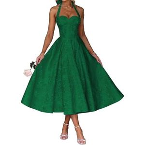 AHERKLL Spaghetti Bandjes Bruidsmeisjes Jurken Jacquard Satijn Halter Formele Avond Feest Maxi Jurk HAH046, Emerald Groen, 32