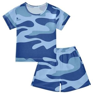 YOUJUNER Kinderpyjama set camouflage blauw camouflage T-shirt met korte mouwen zomer nachtkleding pyjama lounge wear nachtkleding voor jongens meisjes kinderen, Meerkleurig, 14 jaar