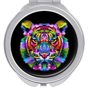 Kleurrijke Tiger Head Compacte Spiegel Ronde Zak Make-up Spiegel Dubbelzijdige Vergroting Opvouwbare Draagbare Handspiegel