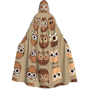 heksenmantel, mantel met capuchon voor vrouwen, volwassen Halloween kostuums cape, heks cosplay cape-schattige bruine cartoon uilen