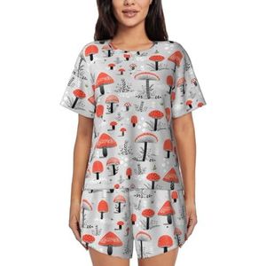 JIAWUJYNB Cartoon paddenstoelen print dames pyjama met korte mouwen set - comfortabele korte sets, mouwen nachtkleding met zakken, Zwart, S