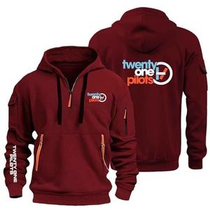 AHYAOFA Comfortabel sweatshirt met capuchon voor heren, 21 P.i.Lot.s, sportsweatshirt, lange mouwen, capuchon, halve ritssluiting, rood (Red-2), 38-40 Alto