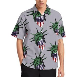 Statue of Liberty USA Zomer Heren Shirts Casual Korte Mouw Button Down Blouse Strand Top met Zak XL