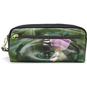 Eslifey Drop of Water met Lotus Draagbare Pouch PU Lederen School Pen Case Stationaire Potlood Zakken Waterdichte Cosmetische Tas Make-up Beauty Case