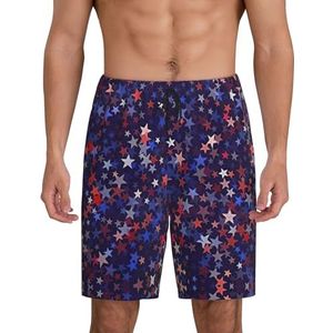 Heren Rood Blauw Sterren Amerikaanse Print Lounge Shorts Pyjama Bottoms Nachtkleding Shorts Kerst Shorts Losse Sport Broek, Zwart, L