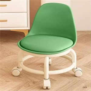 FXLUHAY Lage rolstoel wielkruk stoel PU lederen rolkruk stoelen op wielen voor thuiskantoor fitness ronde roller stoel kruk (groen)