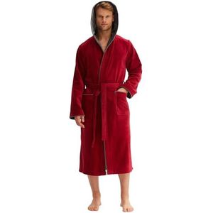 Morgenstern Badjas Heren I Velours I 100% Katoen I Capuchon I Lang Donkerrood M
