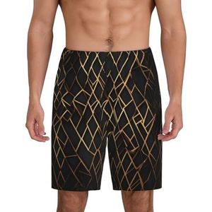 Heren geometrische lijnen print lounge shorts pyjamabroek nachtkleding shorts kerstshorts losse sportbroek, Zwart, M