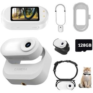 Mini-lichaamscamera, 1080p draagbare camera ter grootte van een duim met oplaadcase, 1,47-inch scherm magnetische sportcamera, kleine POV-camcorder voor huisdieren, fietsen, vloggen,Wit,128GB