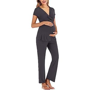 Zwangerschaps pyjama set dames lange mouwen nachtkleding borstvoeding borstvoeding nachtkleding PJ set loungewear zwangerschap voor ziekenhuis thuis (grijs, XL)