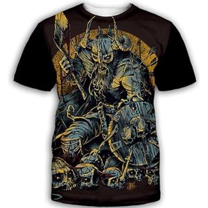 Noorse Mythologie Raven Fenrir T-shirt, Novelny Viking Odin Tattoo Skull Warrior Retro Harajuku Ronde Hals Korte Mouw, Heren Fitness Ademende Korte Mouwen (Color : Odin E, Size : 3XL)