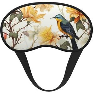 Slaapoogmasker voor dames en heren, zacht, comfortabel slaapmasker, verduisterend, slaapoogbedekking voor reizen, yoga, dutje, werk, gele bloemen en vogels