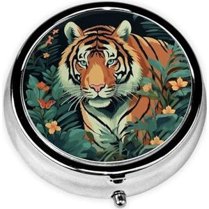 Pillendoos Vlinder en Tijger Ronde Pillendoosje 3 Compartiment Geneeskunde Pil Organizer Leuke Pil Organizer Draagbare Reizen Pillendoos Vitamine Kabeljauw Leverolie Opbergdoos Unieke Gift