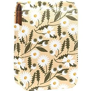 Lipgloss Houder Lippenstift Case Draagbare Mini Lipstick Opbergdoos Reizen Lipstick Organizer Case met Spiegel voor Vrouwen Wit Bloemenpatroon, Meerkleurig, 9.5x2x7 cm/3.7x0.8x2.7 in