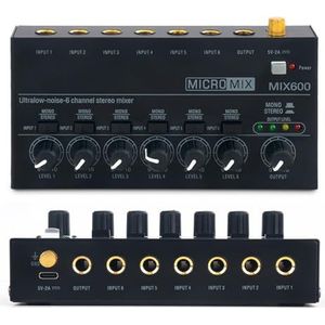 Audiomengtafel, 4/6-kanaals stereolijnmixer met ultralaag ruisniveau Mini professionele geluidsmixer Voeding DC5V Eenvoudige bediening Mixer(MIX400)