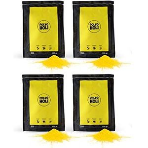 POLVO HOLI - Verpakking met 4 Holi-poederdoppen à 100 gram (400 g holipoeder) (geel)