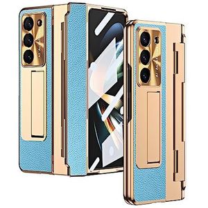 BZN for Samsung Galaxy Z Fold5 5G Geïntegreerde volledige dekking telefoonhoes met scharnier (goud + roze) (goud + wit) (blauw) enz (Color : Gold+Blue)