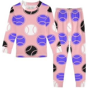 LI ZHI XIN Katoenen Paj-set voor kinderen, jongens, meisjes, nachtkleding set, kinderen, lange mouwen, Paj-set, 2-delige homewear, nachtkleding voor leeftijd 1-8 jaar, kleurrijk tennispatroon