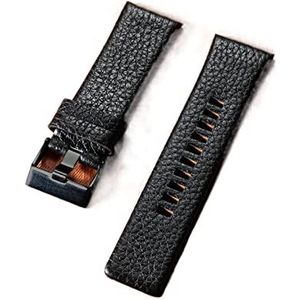 Chlikeyi Litchi Grain horlogeband van echt leer, 22-30 mm, Zwart, 26 mm