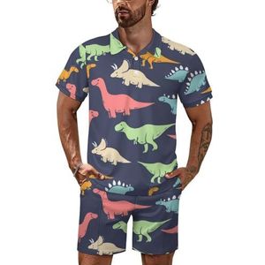 Gekleurde dinosaurus heren poloshirt set korte mouwen trainingspak set casual strand shirts shorts outfit S