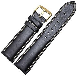 YingYou Handgemaakte Echt Lederen Horlogebanden Mannen Vrouwen Armband 18 19 20 21 22 24mm VINTAGE Horloge Band Riem Wiht Zilver Gepolijst Gesp (Color : Black gold buckle, Size : 21mm)