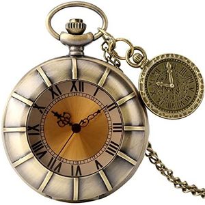 Yojack Gepersonaliseerd zakhorloge vintage zakhorloge Romeins cijfer quartz horloge vintage bronzen ketting zakhorloge gegraveerd horloge (kleur: stijl-2)