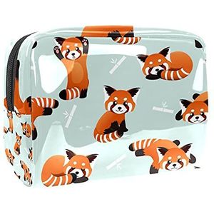 Make-up tas PVC Toilettas met rits waterdichte cosmetische tas met schattig oranje panda bamboe patroon voor vrouwen en meisjes