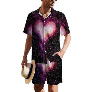 Stars And Single Heart Nebula Hawaiiaanse pak voor heren, set van 2 stuks, strandoutfit, shirt en korte broek, bijpassende set