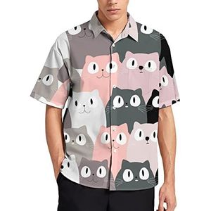 Leuke Roze Kat Hawaiiaanse Shirt Voor Mannen Zomer Strand Casual Korte Mouw Button Down Shirts met Zak