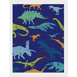 Retro Dinosaurus Print Diamant 5D Schilderen Ronde Volledige Boor DIY Digitale Art Foto Voor Beginners Volwassenen Stijl