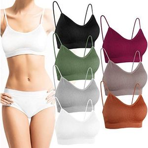 PLULON 7 stuks V-hals tube top beha naadloze bralette bandjes gewatteerde camisole bandeau sport bh slaap bra vest tops met elastische bandjes voor vrouwen meisjes, Meerkleurig, Eén maat