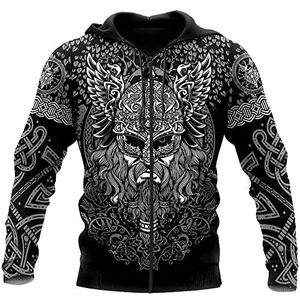 Noorse Mythe 3D-geprinte Hoodie Met Korte Mouw Voor Heren, Viking Odin God Tattoo Grafische Pullover Jas, Middeleeuwse Nieuwigheid Mode Vintage Casual Sport Streetwear