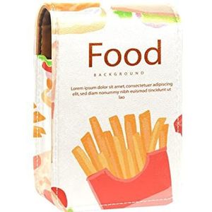 Draagbare Lipstick Case voor op reis,Mini Lipstick Opbergdoos met spiegel voor vrouwen dames, Lederen cosmetische Pouch Food Design, Meerkleurig, 9.5x2x7 cm/3.7x0.8x2.7 in