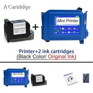Handheld inkjetprinter, Mini Printer 12.7mm Draagbare Printer Label Bulk Barcode Digitale Logo Inkjet Label Printer(With 2 Cartridges A)
