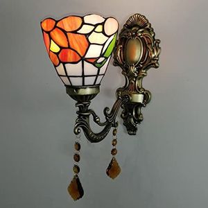 Verlichting Mini Kleurrijke Glazen Lamp Wandlamp Bloemenlamp Tiffany Nachtlampje Van Retro Roze Lampenkap 6 Sinaasappel